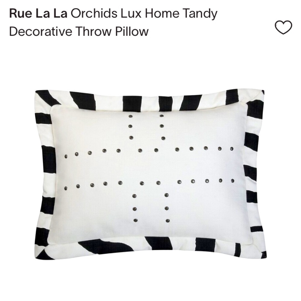 NWT Orchids Lux Home Tandy Deco Pillow Cover White & Black Metal Embellishments